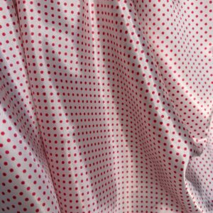 Tecido Cetim Poá Vermelho com Fundo Branco