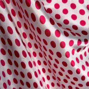 Tecido Cetim Poá Rosa Fundo Branco