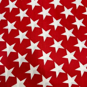 Tecido Cetim Estrelado Branco com Fundo Vermelho