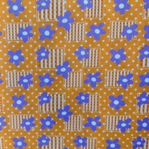 Tricoline 100% Algodão Flor Roxa Fundo Laranja