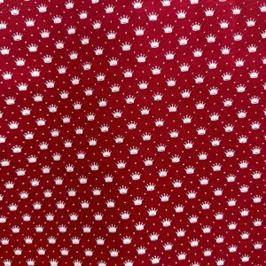 Tricoline 100% Algodão Coroinhas Brancas Fundo Vermelho