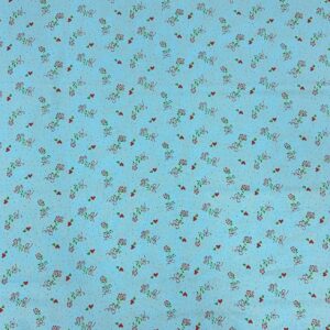 Tricoline 100% Algodão Flores Vermelhas e Fundo Azul