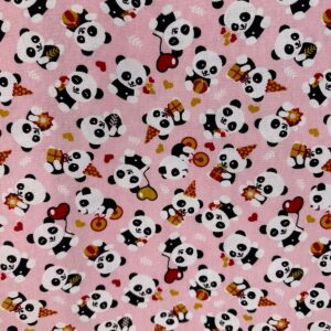 Tricoline 100% Algodão Panda Fundo Rosa