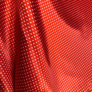 Tecido Cetim Poá Branco com Fundo Vermelho