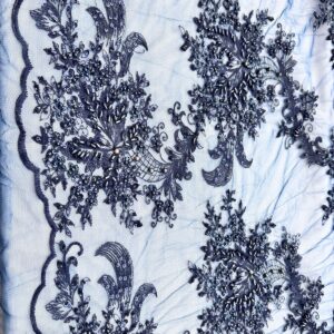 Renda de Tule Com Pedraria Azul