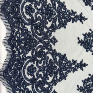 Renda de Tule Com Pedraria Azul