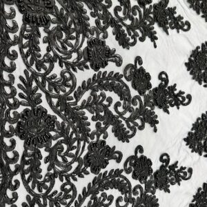 Renda de Tule Com Pedraria Preto