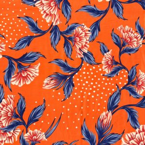 Viscose Estampada Flores Fundo Laranja