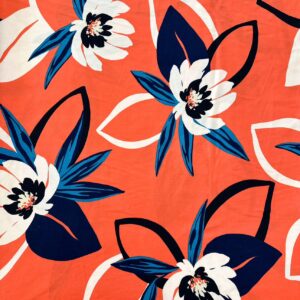 Viscose Estampada Flores Brancas Fundo Laranja