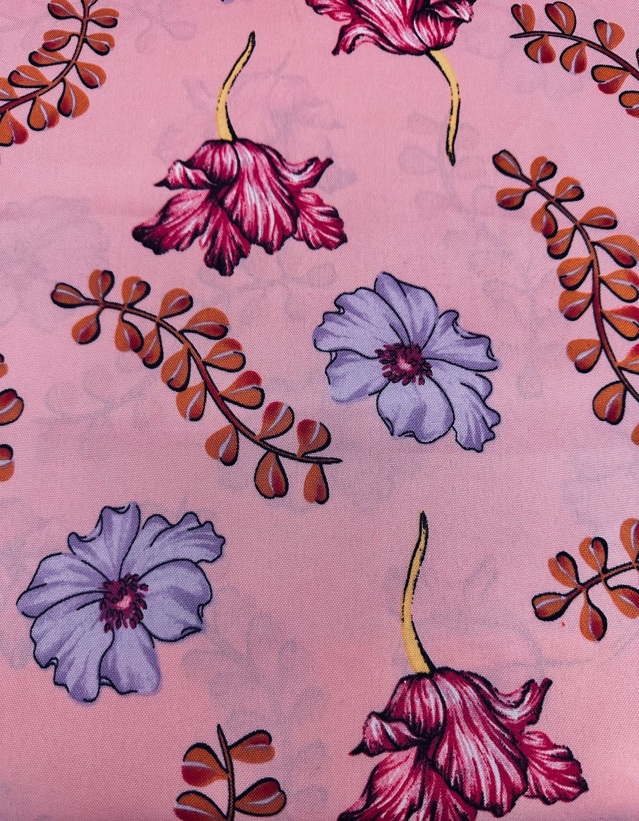 Oxford Estampado Florido Fundo Rosa