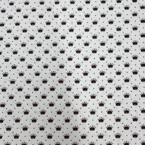 Tricoline 100% Algodão Coroinhas Pretas Fundo Branco