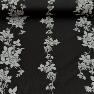 Tricoline Estampada Floral Preto e Branco