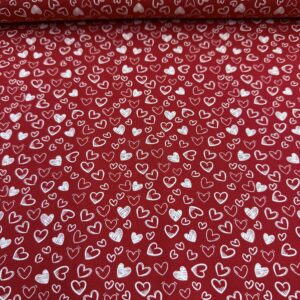 Tricoline Estampada Corações Fundo Vermelho