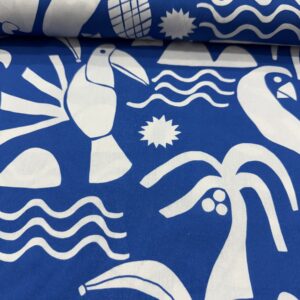 Tricoline Estampada Azul e Branco