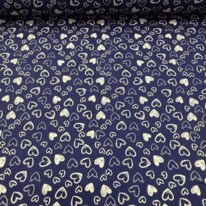 Tricoline Estampada Corações Fundo Azul Marinho