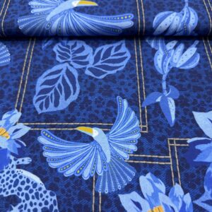 Tricoline Estampada Pássaros Fundo Azul