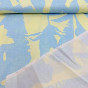 Viscose Estampada Azul e Amarelo Pastel